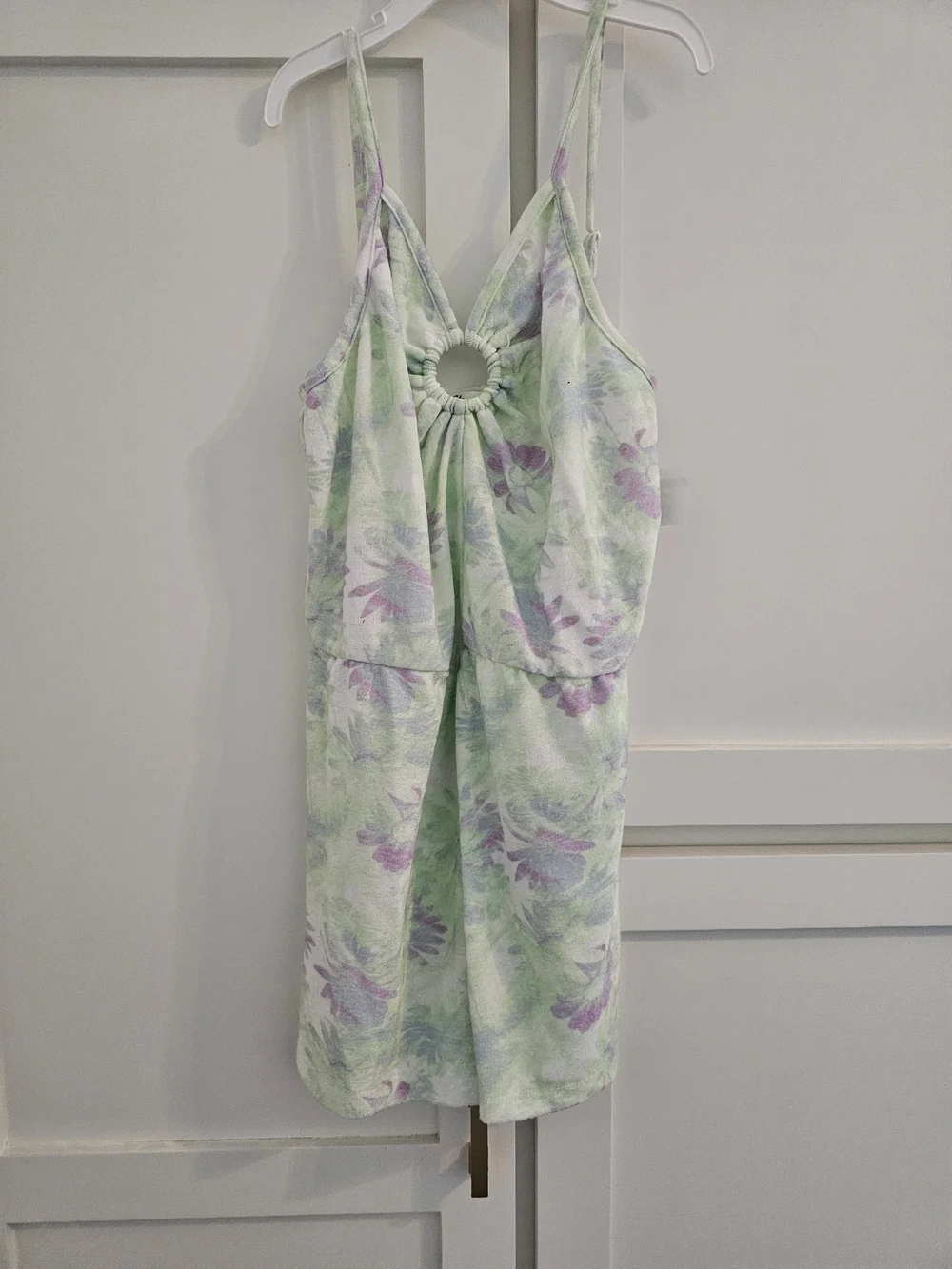 Miken Lavender & Light Green Floral Ring-Front Casual Romper
